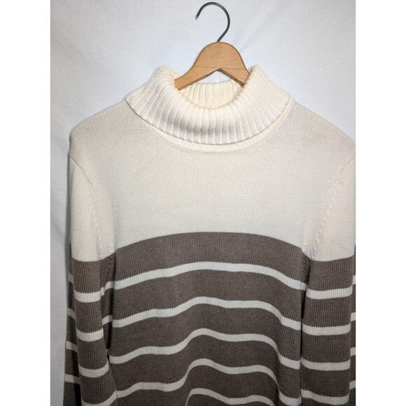 Pria Women's Knit Turtleneck Sweater XL Striped Cream Mocha Neutral Classic - Picture 2 of 5